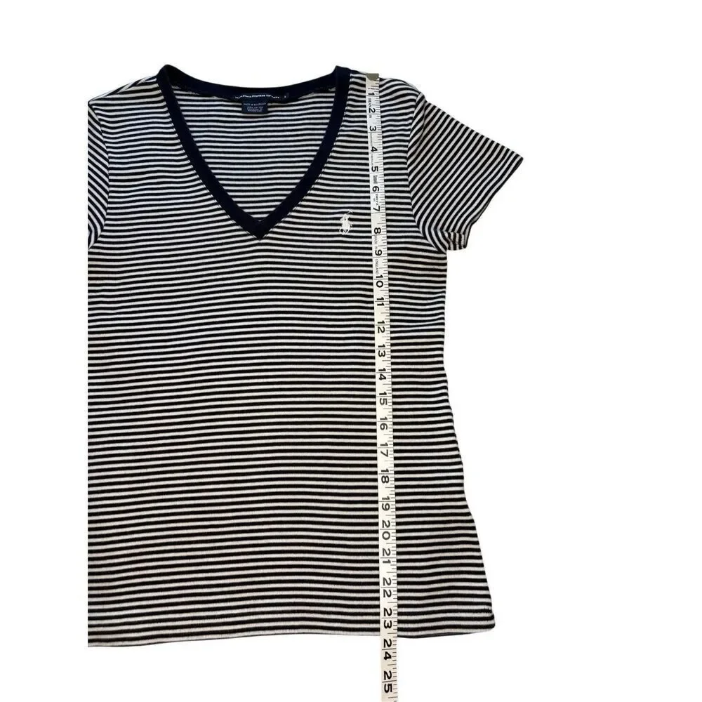 Ralph Lauren Sport navy and white striped v-neck knit top - L - Picture 6 of 7
